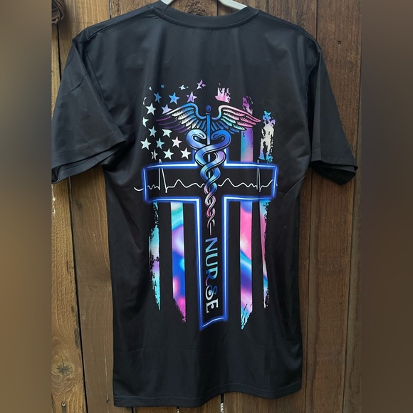2🍒/$36~ICU Nurse Multi Colored Caduceus Logo Shirt~Small - Picture 4 of 10